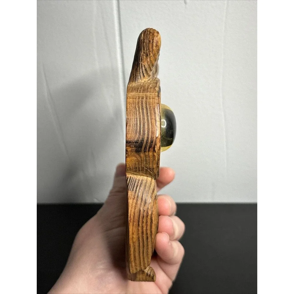 Vintage Wood Hand Carved Owl 6 x 5 Inches Folk art - Picture 3 of 9